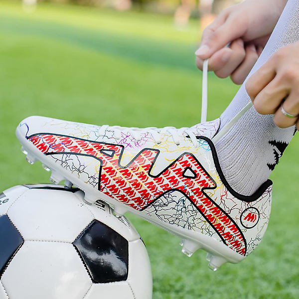 Fotbollsskor för män Halkfria fotbollsskor Klossar Gräs Fotbollssneakers Yj211 WhiteRed 38