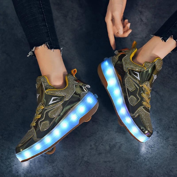 Barnsneakers Dubbelhjulsskor Led Light Shoes 623 Gold 40