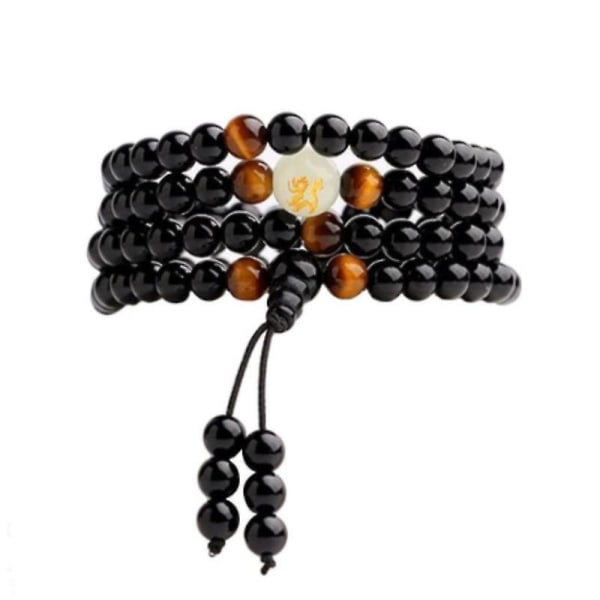 Mode Unisex Retro Natural Beads Obsidian 108 Agate Beads Armband Buddhist Prayer Armband