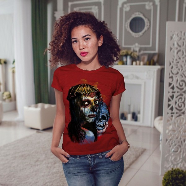 Evil Girl Skull Women Redt-shirt XL
