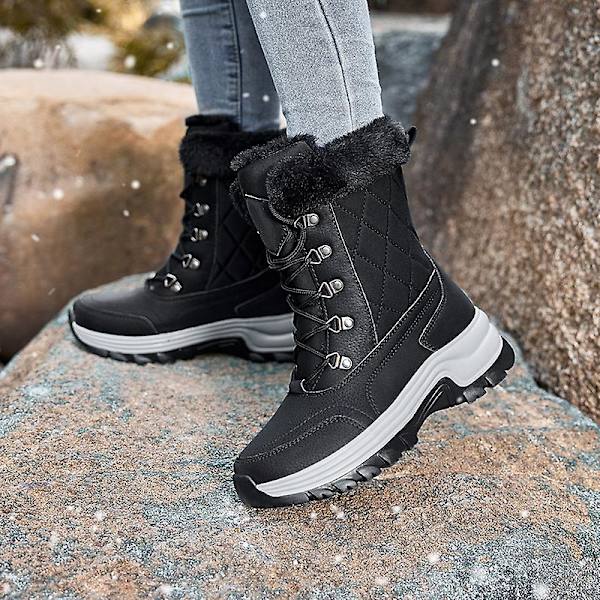 Dam vintersnöboots Varma ankelstövlar Anti-halk vinterskor S215 Black 42