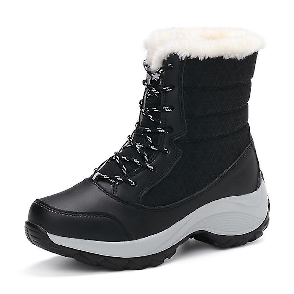 Dam Vinterstövlar Snow Boot Plysch Varma Skor Vattentät Boot 1617 Black 41