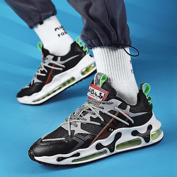 Damsneakers Andningsluftkudde Sportlöparskor 1658 BlackGreen 40