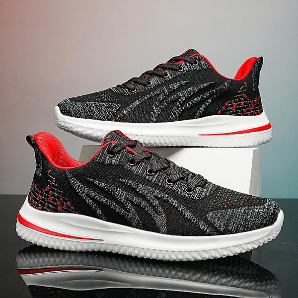 Herr Fly Weaving Sneakers Andas löparskor Mode Sportskor 3A706 BlackRed 43
