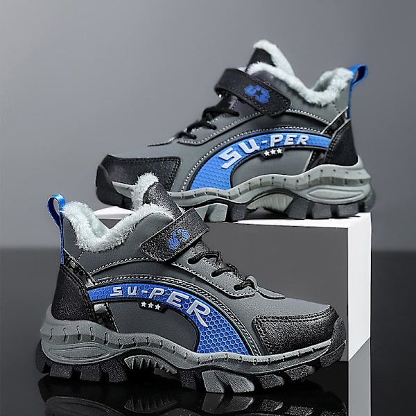Barn vandringsskor Andas sneakers Halkfria Pojkar Flickor Vinterskor X899 GrayBlue 34