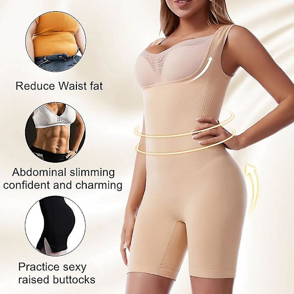 Body Shapewear Helkroppsformare Sömlös Korsett Waist trainer Kvinnor Bantning Slida Magformare Magen Smal Samla bröst, brun XL XXL