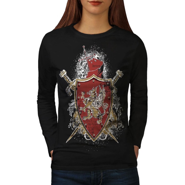 Shield Sword Art Women Blacklong Sleeve T-shirt | Wellcoda XL