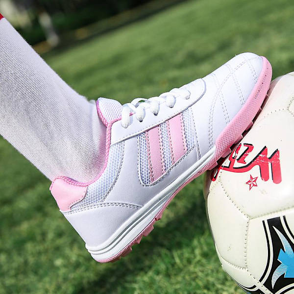 Fotbollsskor för pojkar Halkfria fotbollsskor Klossar Gräs Fotbollssneakers Yjs520 WhitePink 34