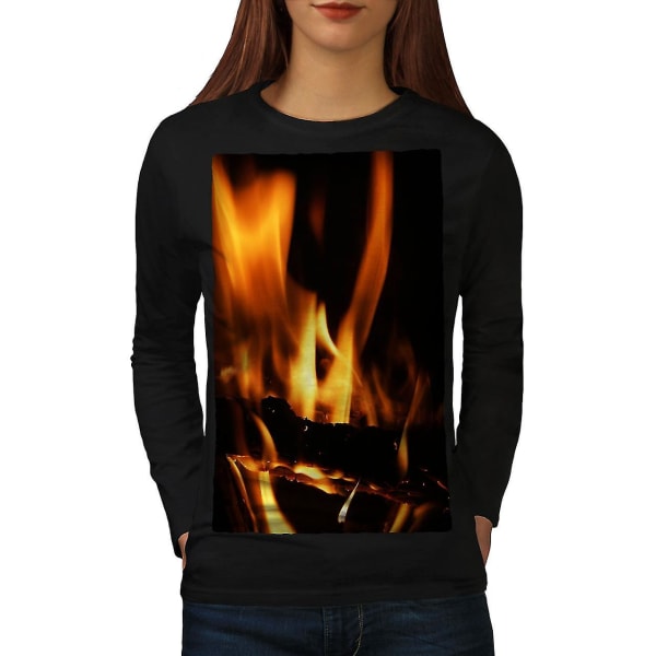 Mysig Fire Wood Nature Långärmad T-shirt för kvinnor 3XL