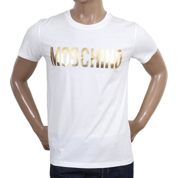Moschino vit t-shirt med guldlogotyp Mosm5337 2XL