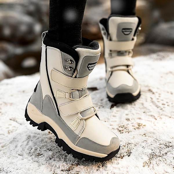 Dam vintersnöskor Vattentåliga skor Anti-halk Casual Lätt vandringskänga S555 Beige 37