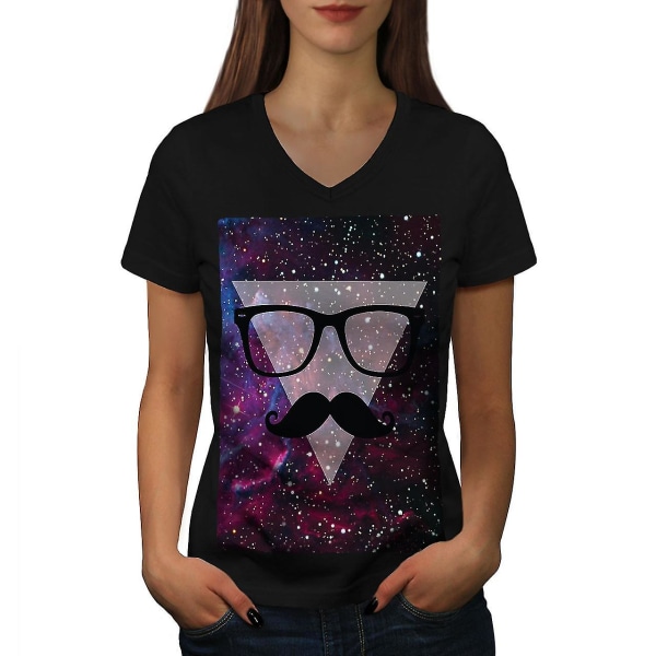 Space Mustasch T-shirt för kvinnor XL