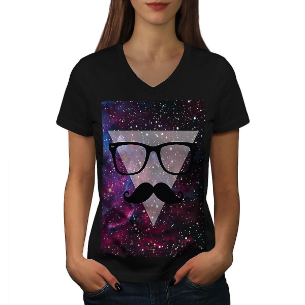 Space Mustasch T-shirt för kvinnor XXL