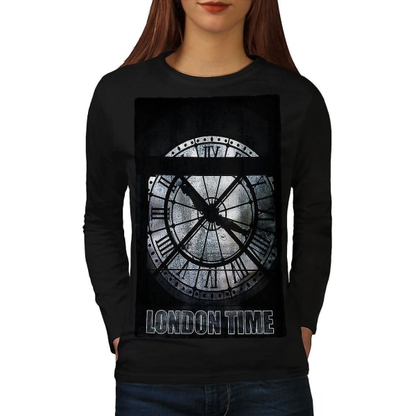 London Time Clock, svart långärmad t-shirt för kvinnor XL