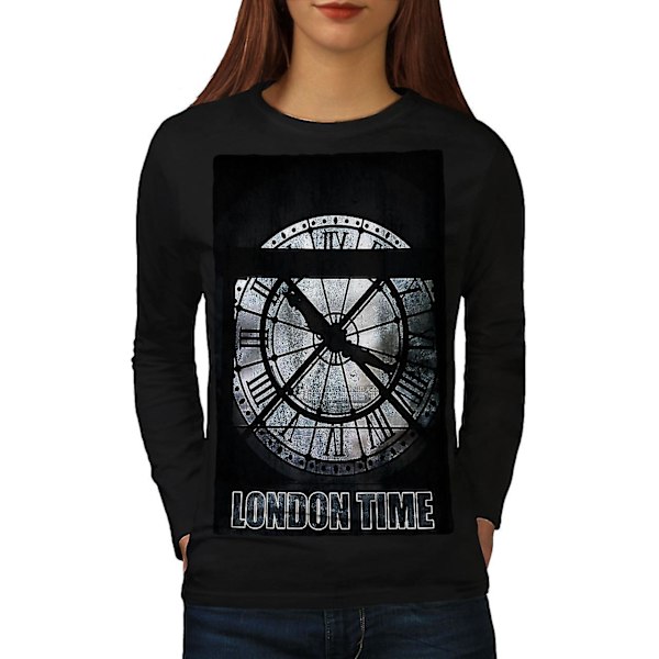 London Time Clock, svart långärmad t-shirt för kvinnor XL