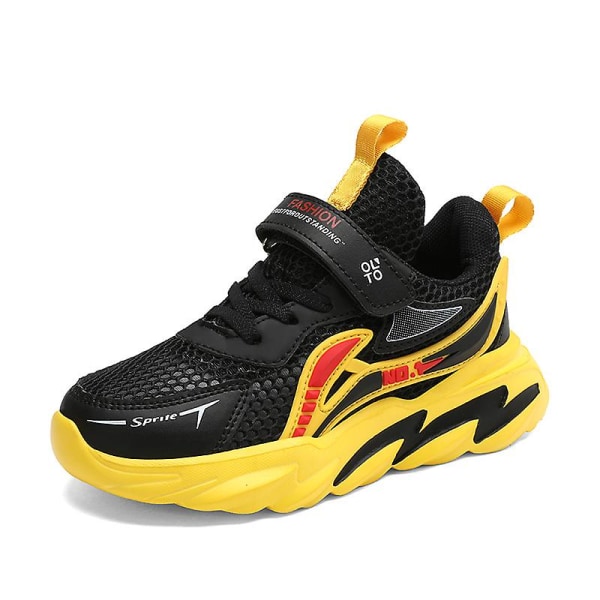 Sneakers för barn för pojkar, flickor, löpning tennisskor, lätt andas sport, atletisk 3B0813 BlackYellow 29