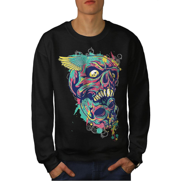 Färgglad konst Death Skull Män Blacksweatshirt | Wellcoda L