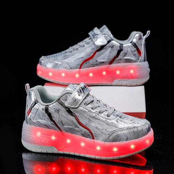 Barnsneakers Dubbelhjulsskor Led Light Skor q8 Silver 32