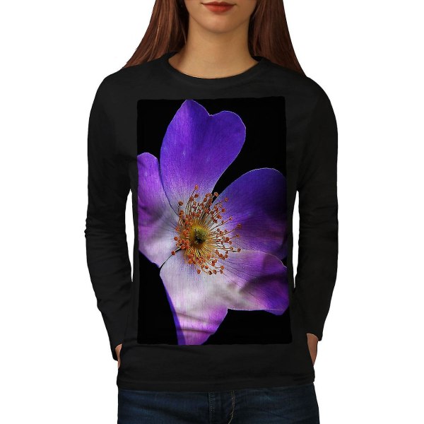 Violet Flower Art Kvinnor Svart Långärmad T-shirt M