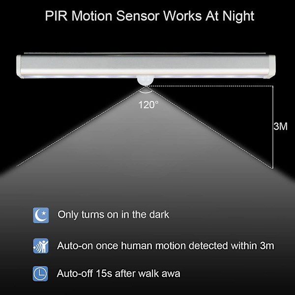 Rörelsesensorljus, 10 led trådlös batteridriven Pir rörelsesensor nattljusbar