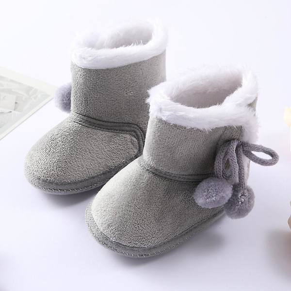 Vintervarma nyfödda toddler 1 år baby Flickor Pojkar Skor Mjuk sula Pälssnöskor 0-18M Gray 13-18 Months