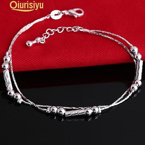 Kvinnors silverpläterade armband Legering Pärlor String Chain Armband Armband Charm Present
