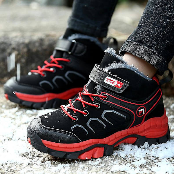 Pojkar Snow Boots Vinter Vattentät Antisladd Stövlar Vandring Outdoor Skor För Barn X888 BlackRed 34