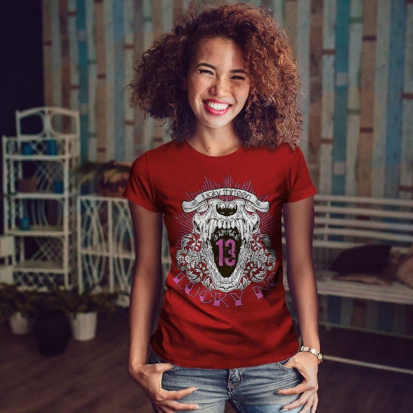 Lucky Thirteen Cool Skull Women Redt-shirt XL