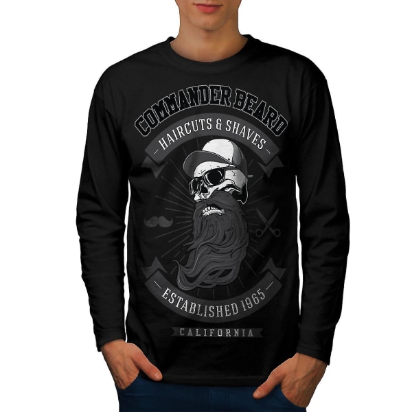 Commander Beard Men Blacklong Sleeve T-shirt XXL