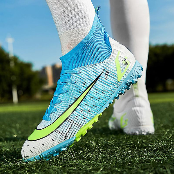 Fotbollsskor för män Fotbollsskor med hög ankel för vuxen Grästräning Sport Skor Sneakers 2J8066 Cyan 40