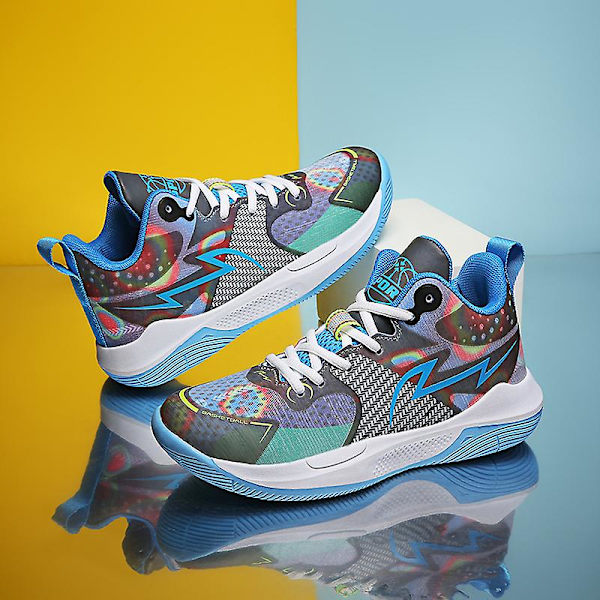 Barn Basketskor Mode Halkfria sneakers Andas Pojkar Flickor Sportskor N2281 GrayBlue 40
