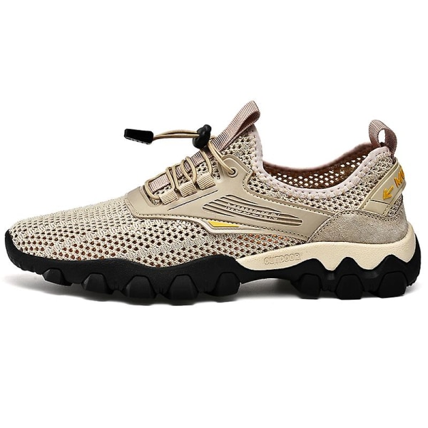 Promenadskor för män Andas Flying Woven Mesh joggingskor Halkfria sneakers 3C2209 Khaki 42