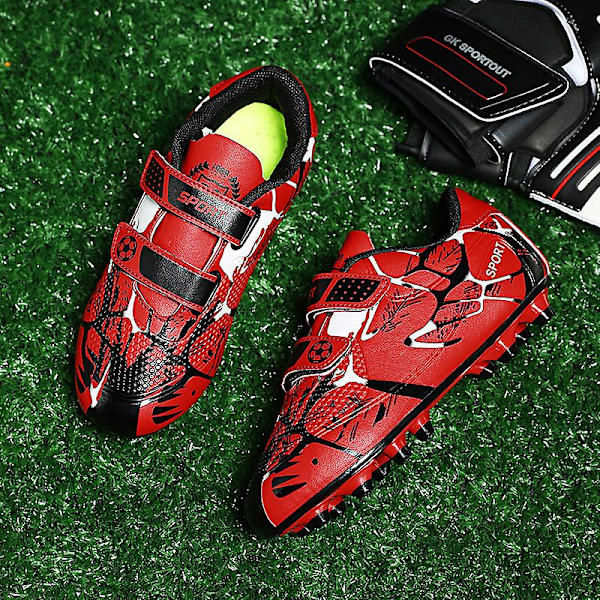Fotbollsskor för pojkar Halkfria fotbollsskor Klossar Gräs Fotbollssneakers YJ166A Red 32
