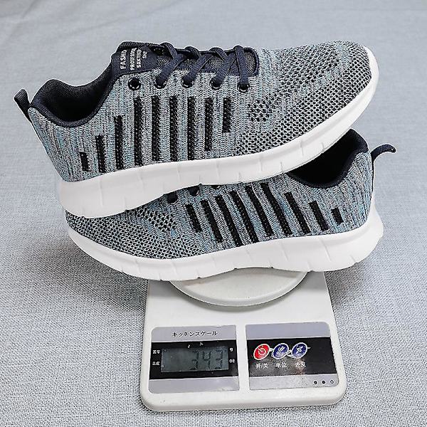 Sneakers för flugvävning för män Andas löparskor Mode sportskor 3A707 Blue 41