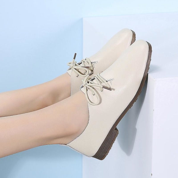 Dam Skor Läder Vita Skor Mjuk sula Dam Casual Fraz919 Beige 37