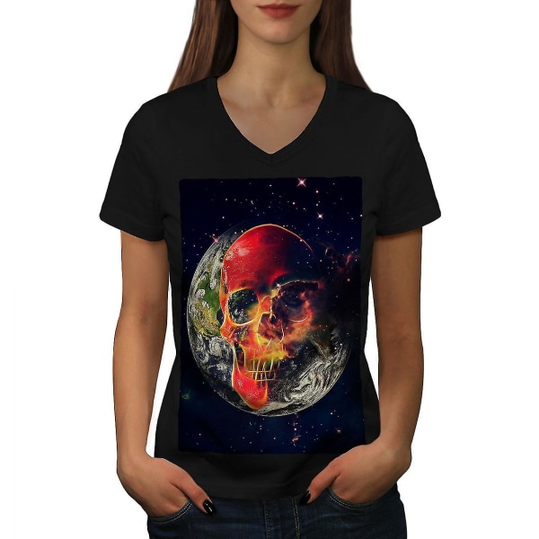 Skull Planet Earth Women T-shirt 3XL