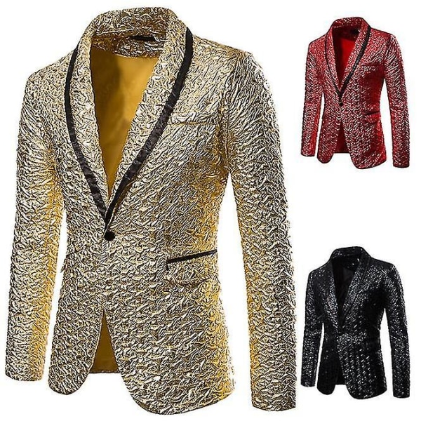 Shiny Glitter Suit Jacket, Herr Sjalkrage Enknapps Blazer Jacka, Balklänning Blazers gold 2XL