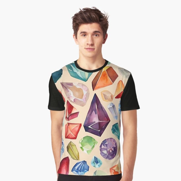 Akvarell ädelstenar och kristaller grafisk T-shirt Black XS