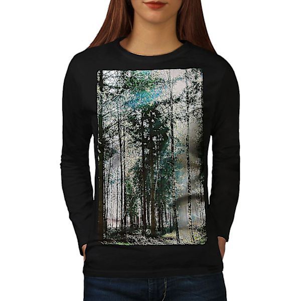 Skog vacker natur svart långärmad t-shirt för kvinnor M