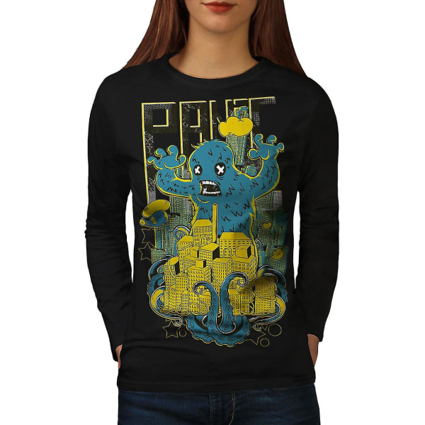 Panic Monster City Kvinnor Svart Långärmad T-shirt | Wellcoda L