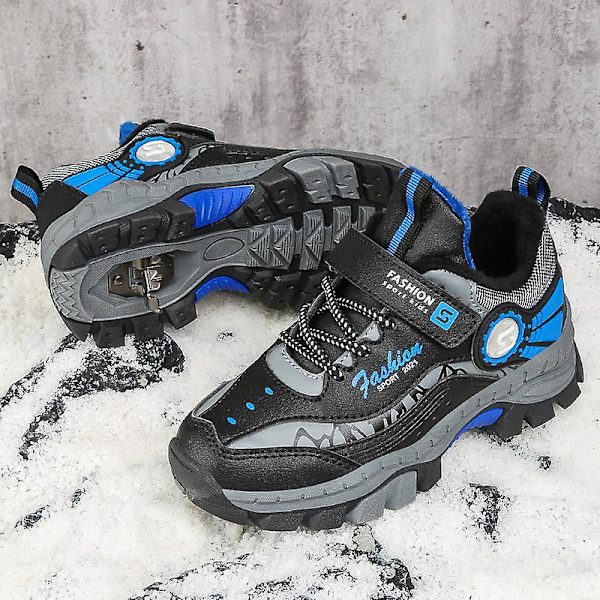 Pojkar Flickskor Utomhusvandring Vattentät Sneaker för barn 2J201 BlackBlue 34