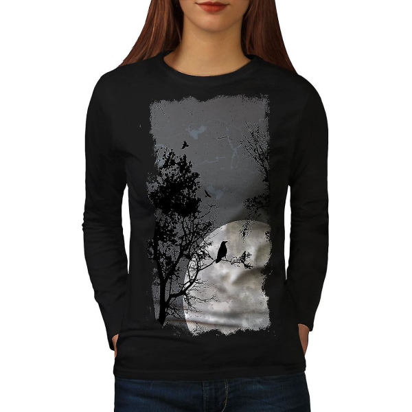 Night Raven Crow Nature Women Blacklong Sleeve T-shirt | Wellcoda XL