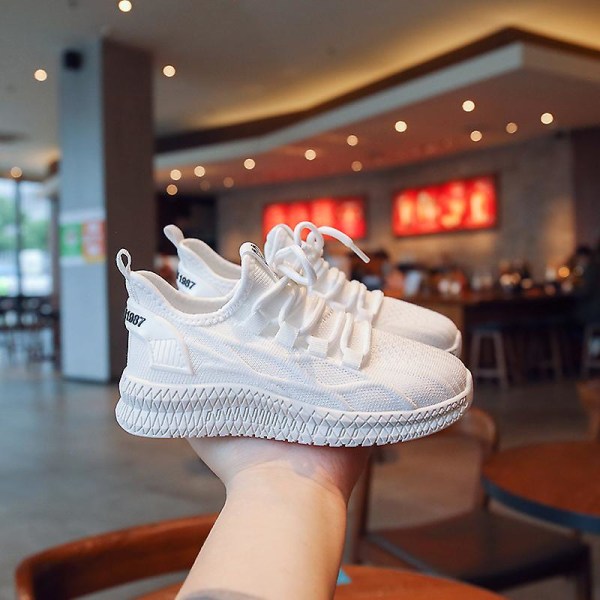 Sneakers som andas löparskor Mode Pojkar Flickor Sportskor 3A1363 White 32