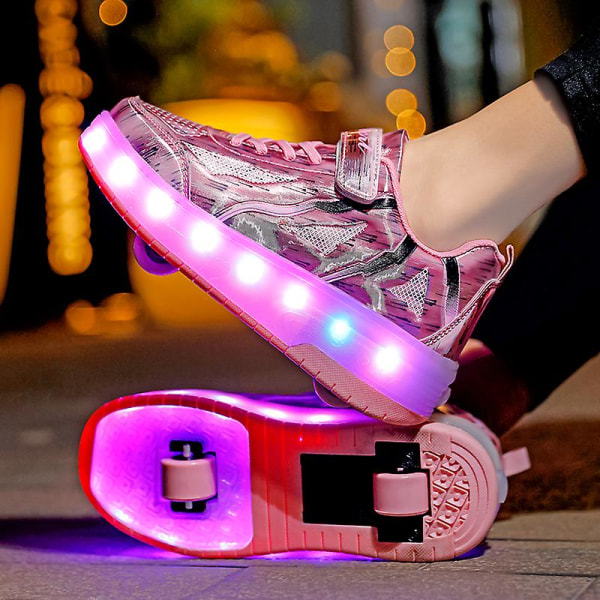 Barnsneakers Dubbelhjulsskor Led Light Skor q8 Pink 30