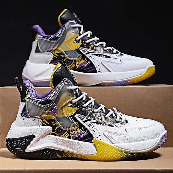 Basketskor för män Mode Halkfria sneakers Sportskor som andas Yjk801 WhitePurple 44