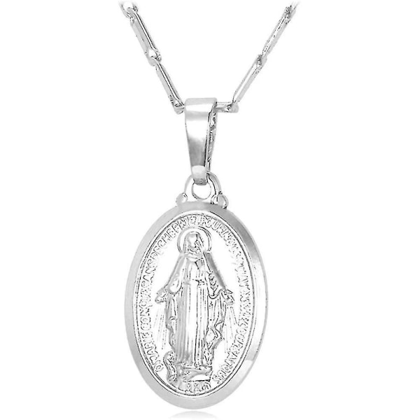 (platinapläterad) Tiny Virgin Mary Hängsmycke, Christlicher Cross Medallion Christian Jewellery
