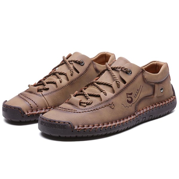 Herrskor Mode Läderskor Handsydda Casual Shoes 9931 Khaki 41