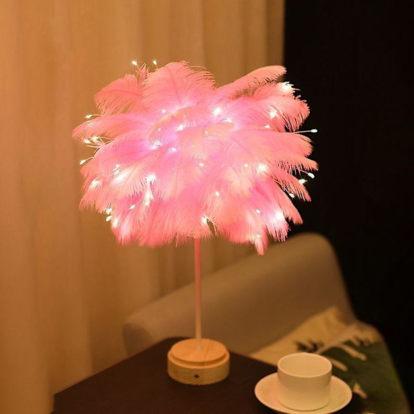 Gör-det-själv-fjäderbordslampa Trädfjäderlampskärm LED-bröllopsdekorationslampa (C)