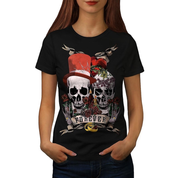 Love Forever Metal Skull Women Blackt-shirt L