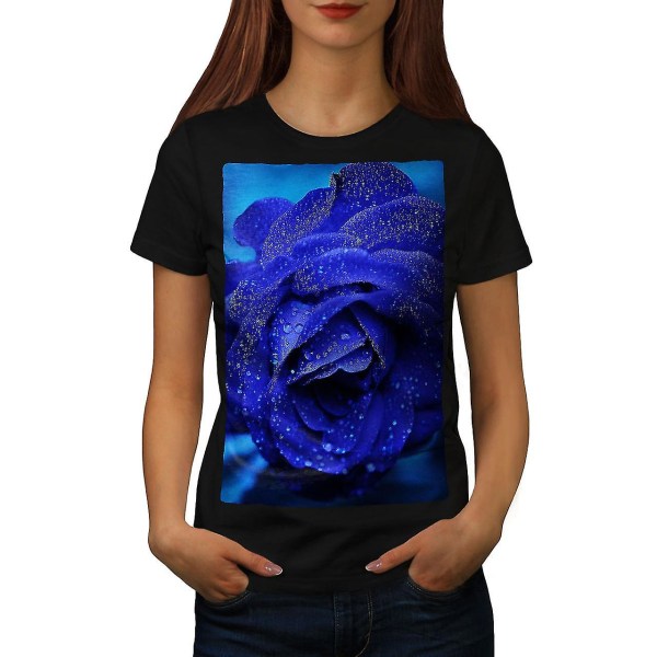 Blue Rose Vacker svart t-shirt för kvinnor 3XL
